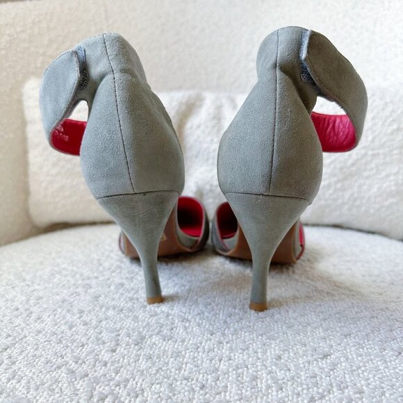 VINTAGE by JEFFREY CAMPBELL Bridges Burgundy Suede Python Ankle Strap Pump 7.5 - Picture 4 of 7